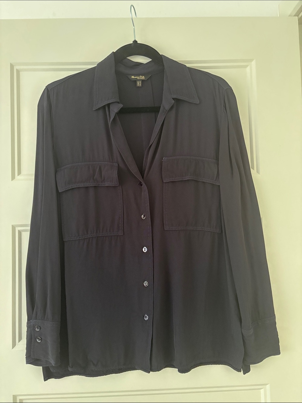 Massimo Dutti Navy Long-Sleeve Button Front Shirt